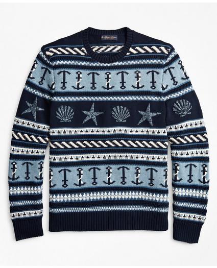 Supima® Cotton Nautical Motif Fair Isle Crewneck Sweater, image 1