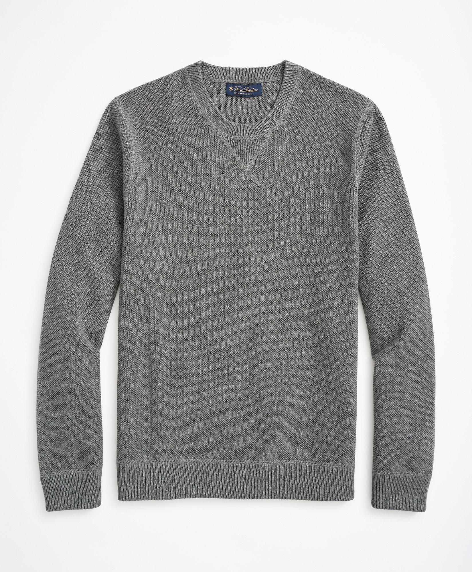 Pique Crewneck Cotton Sweater
