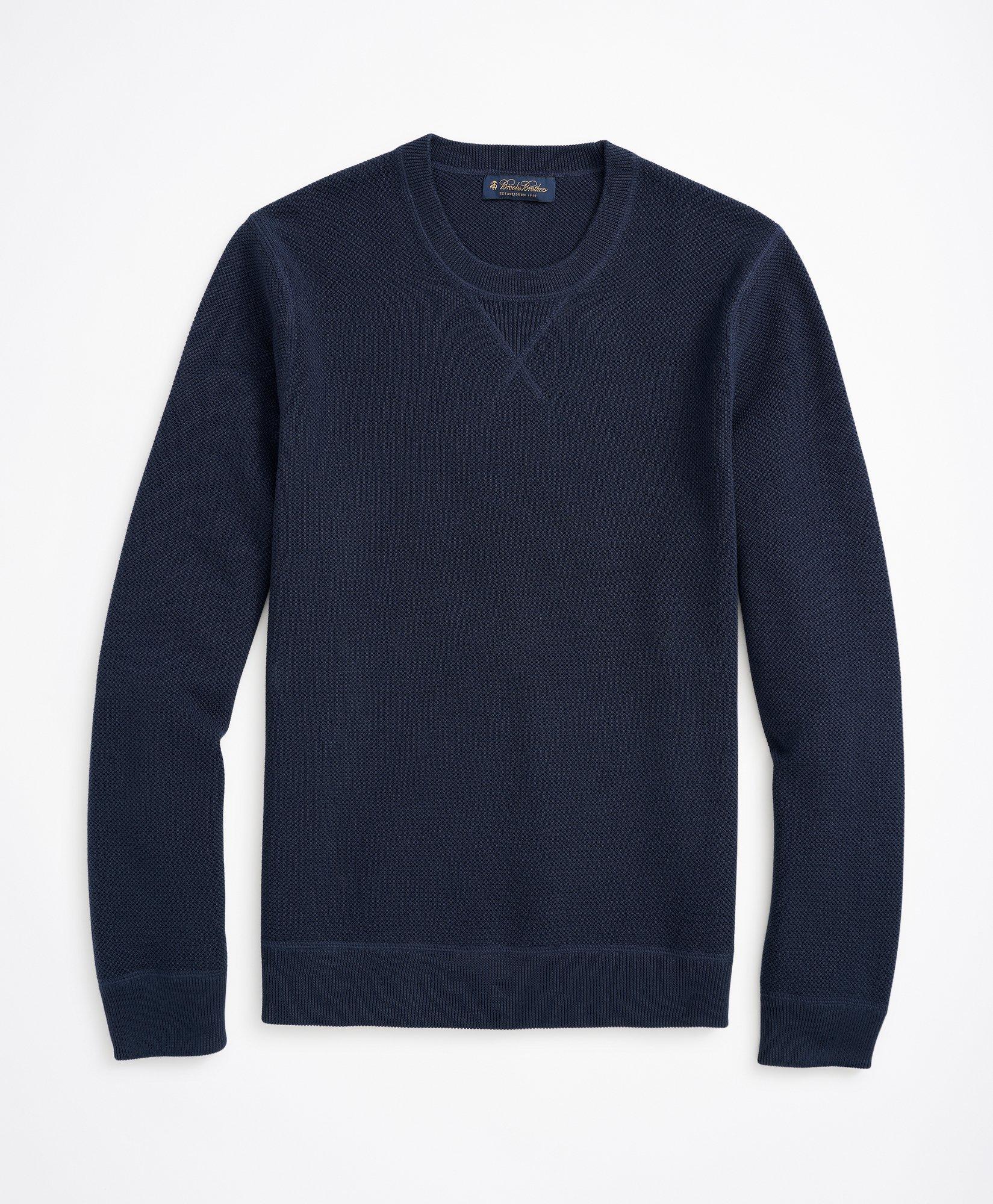 Cotton Pique Crewneck Sweater