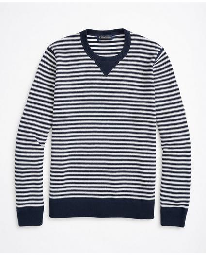 Striped Cotton Pique Crewneck Sweater, image 1