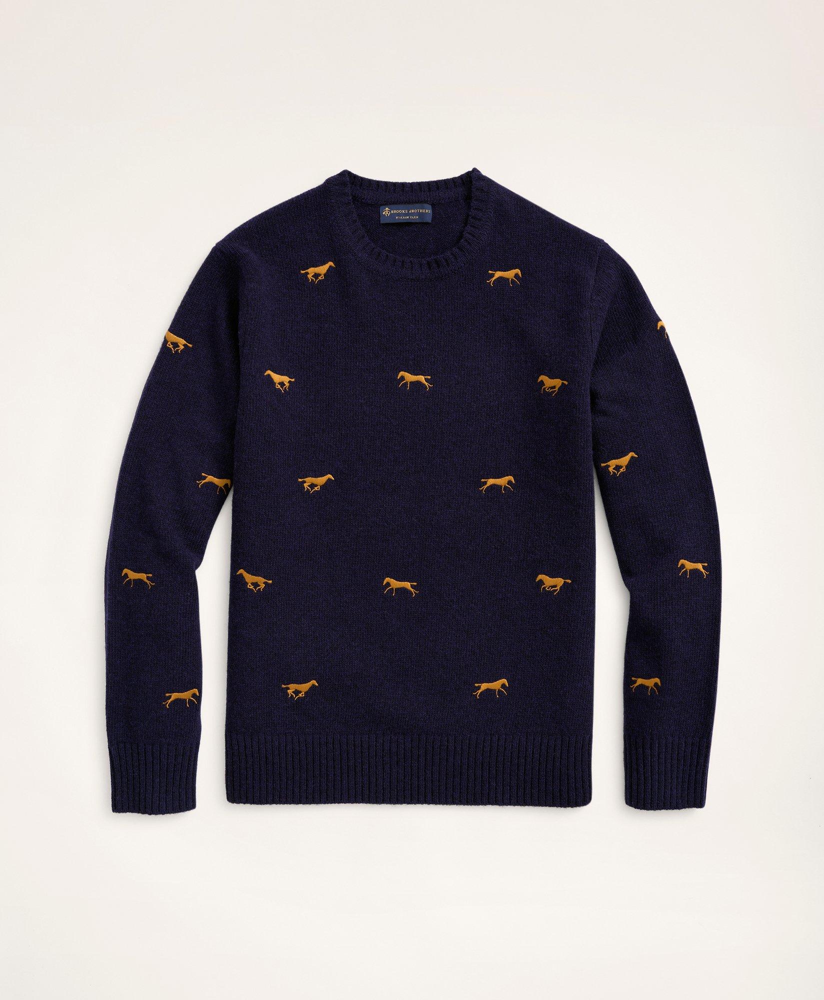 Horse Motif Crewneck Sweater