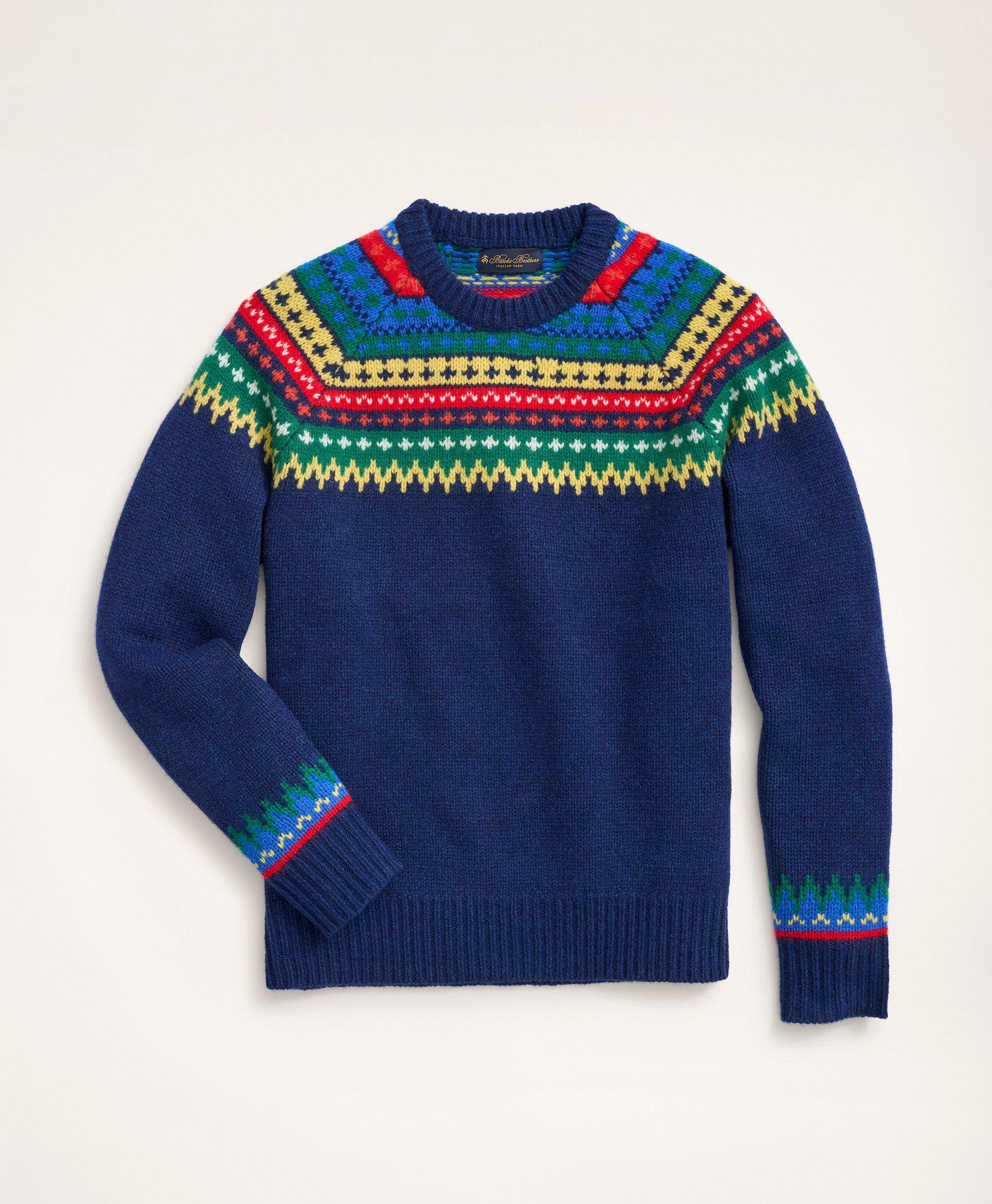 Mens lambs wool Fair isle sleeveless jumper in Tweed design. Navy blue -  The Croft House