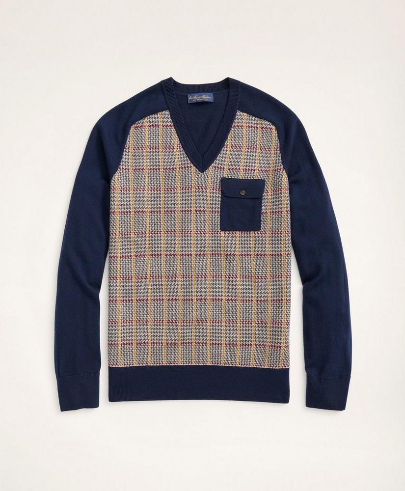 Merino Plaid V-Neck Sweater, image 1