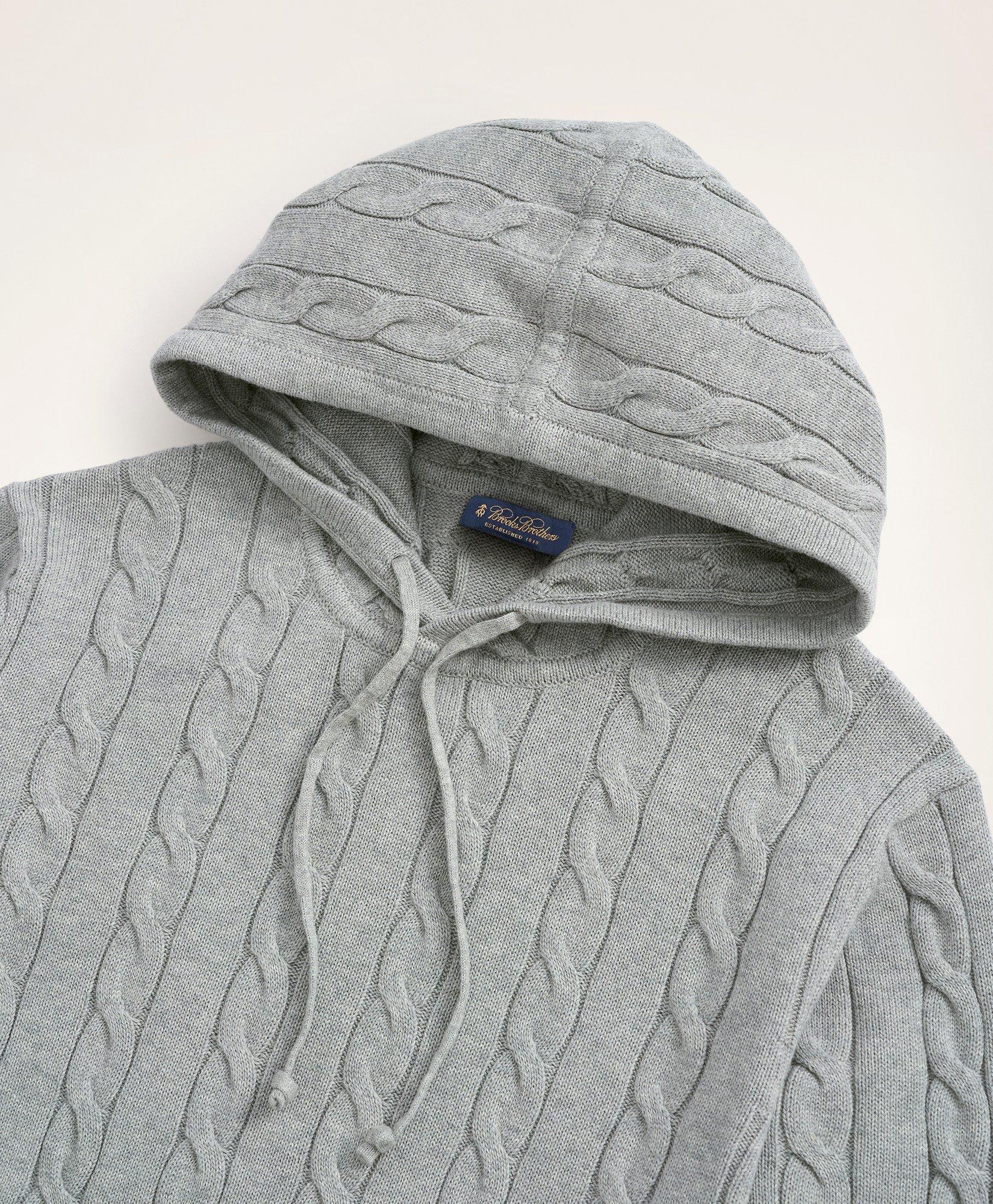 Cotton Cable Knit Hoodie Sweater, image 2