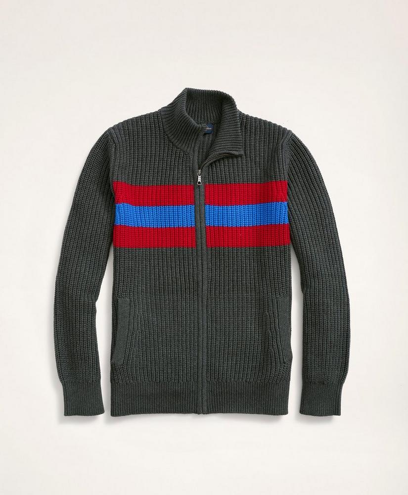 Striped Ribbed Full-Zip Sweater, image 1
