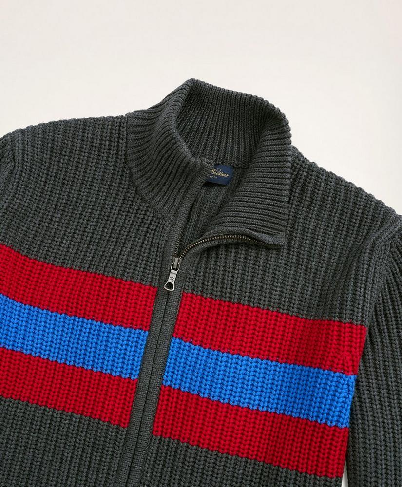 Striped Ribbed Full-Zip Sweater, image 2