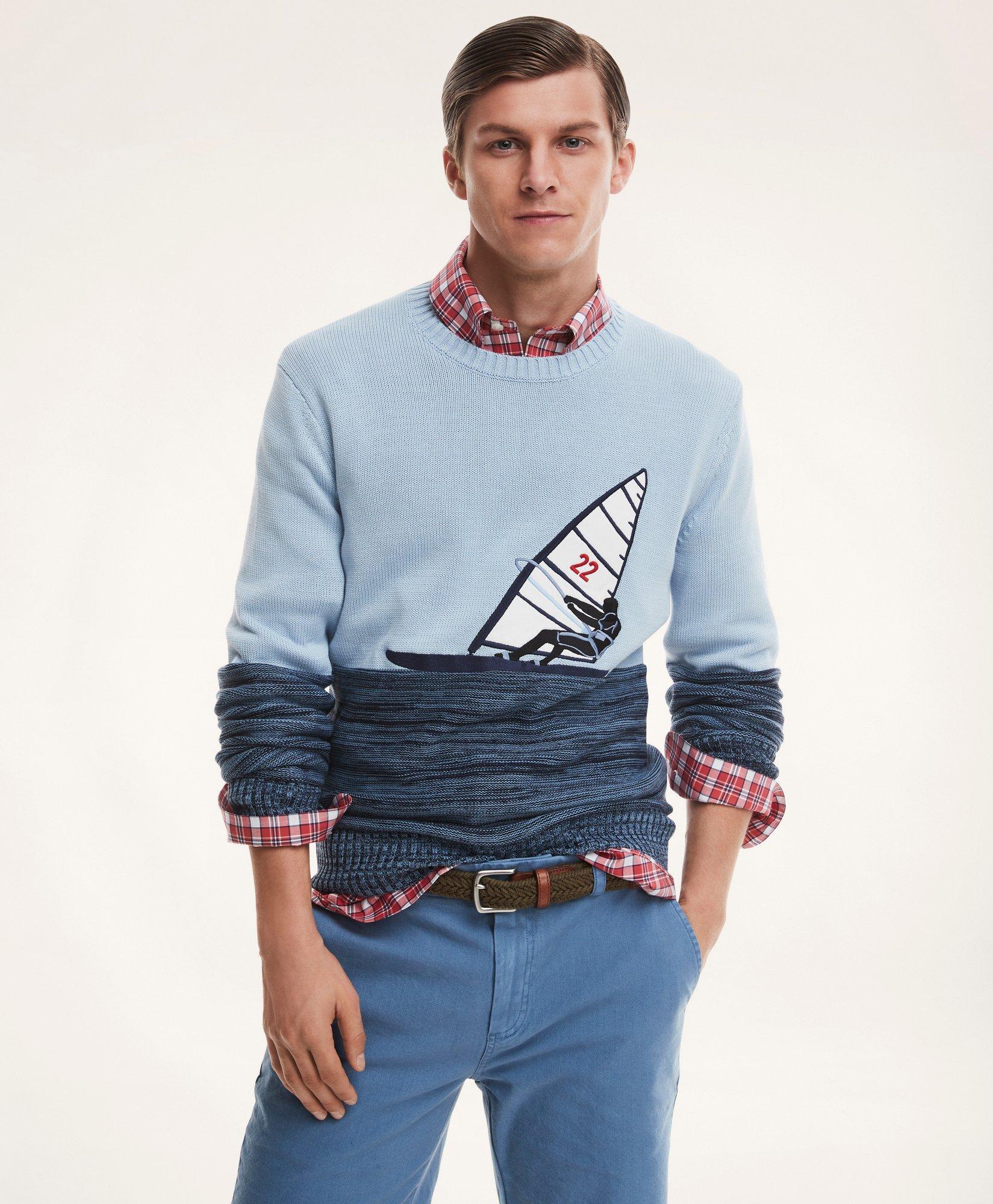 Brooks Brothers Sweaters  Cotton Sailboat Intarsia Sweater Blue - Mens •  Trialera