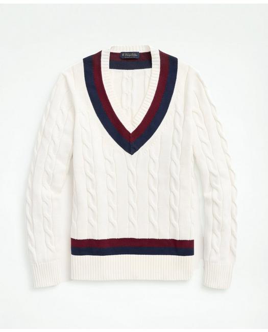80s Mens Sweaters, Sweatshirts, Knitwear Brooks Brothers Mens Supima Cotton Cable Tennis Sweater  Ivory  Size 2XL $148.00 AT vintagedancer.com