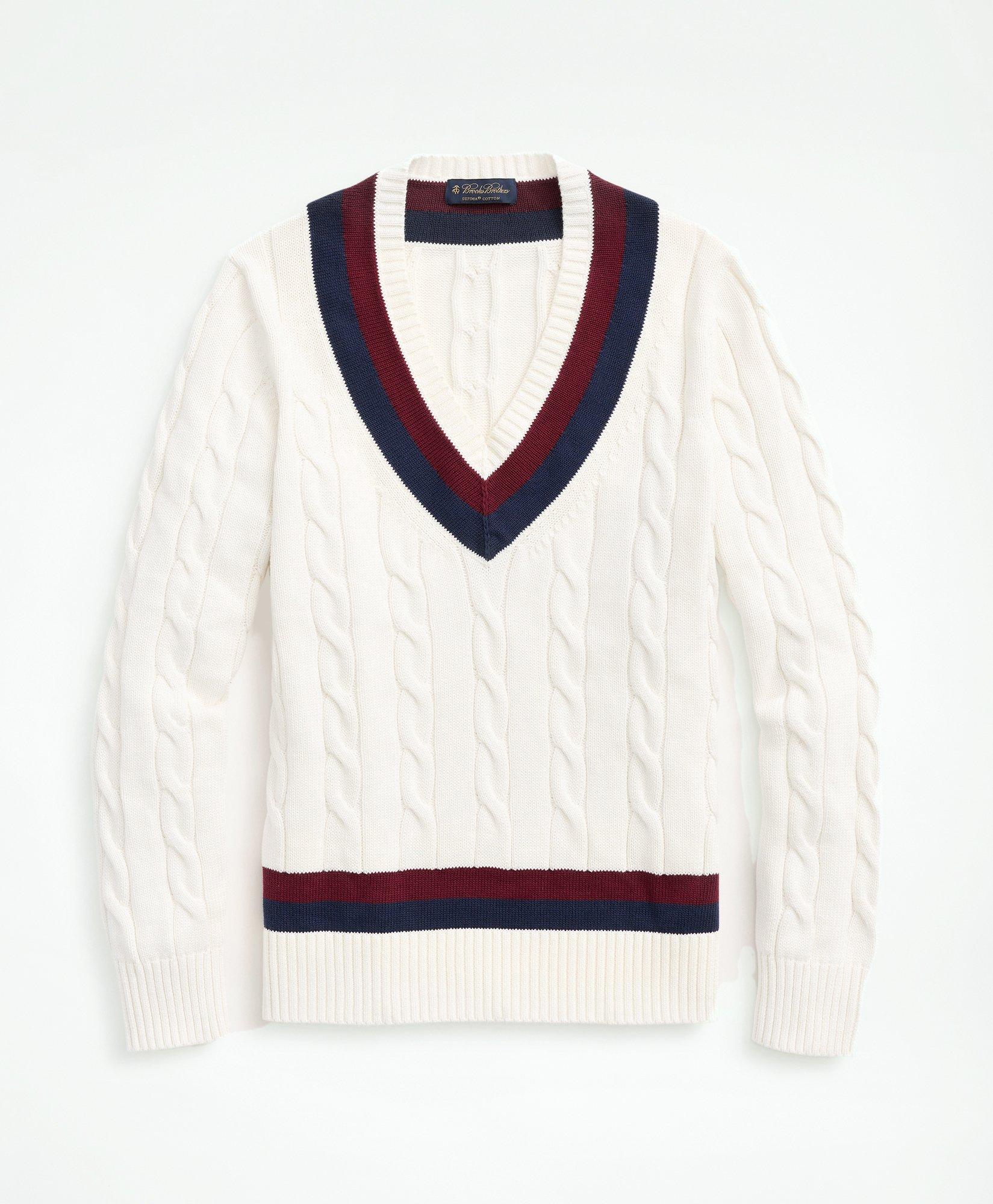 80s Mens Sweaters, Sweatshirts, Knitwear Brooks Brothers Mens Supima Cotton Cable Tennis Sweater  Ivory  Size 2XL $148.00 AT vintagedancer.com