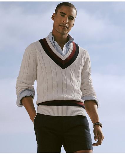 Supima® Cotton Cable Tennis Sweater, image 3