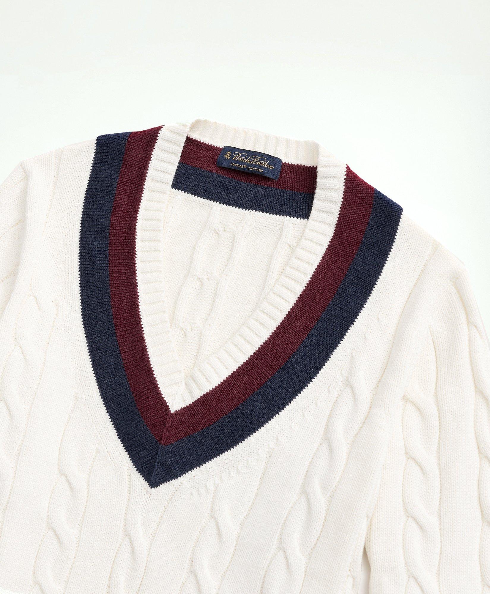 Vintage-Inspired Tennis V-Neck Sweater in Supima® Cotton