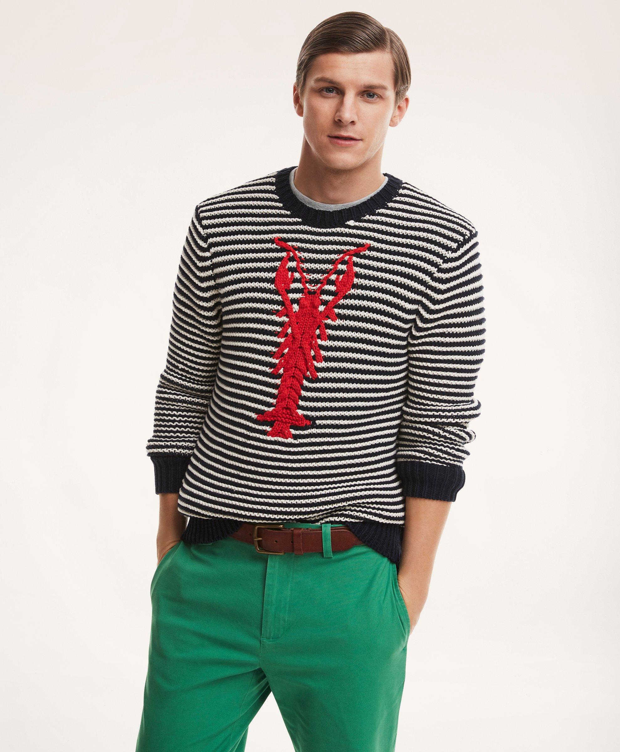 Cotton Textured Lobster Intarsia Sweater