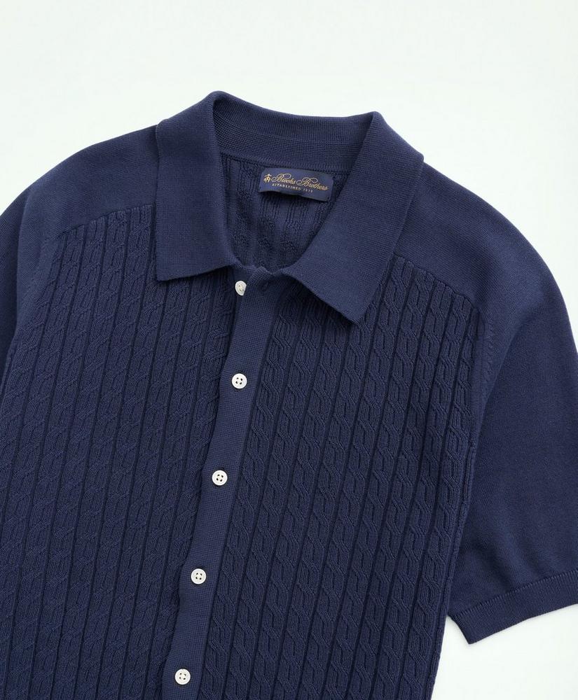 Cotton Cable-Knit Short-Sleeve Polo Sweater, image 2