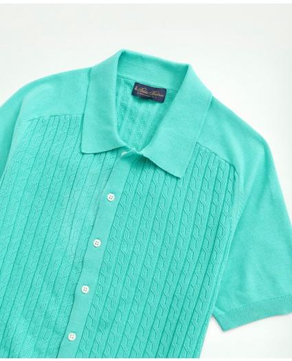 Cotton Cable-Knit Short-Sleeve Polo Sweater, image 2