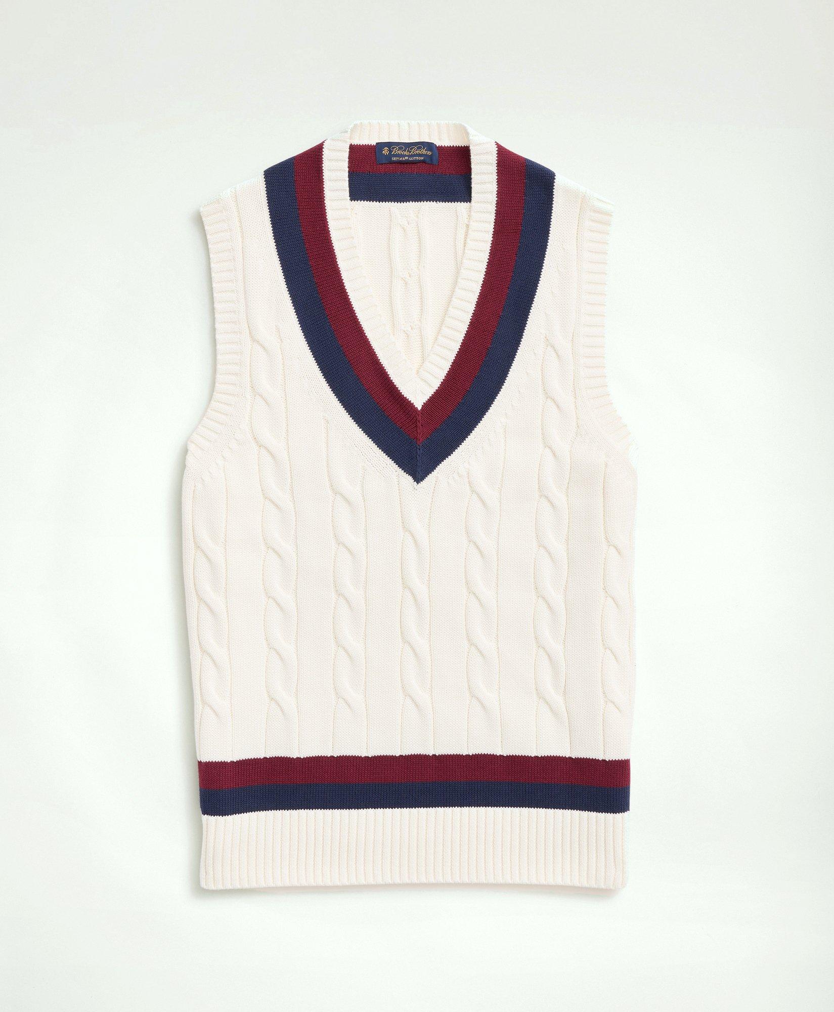 80s Men’s Jackets, Coats, Windbreakers, Blazers, Vests Brooks Brothers Mens Supima Cotton Cable Tennis Sweater Vest  Ivory  Size 2XL $118.00 AT vintagedancer.com