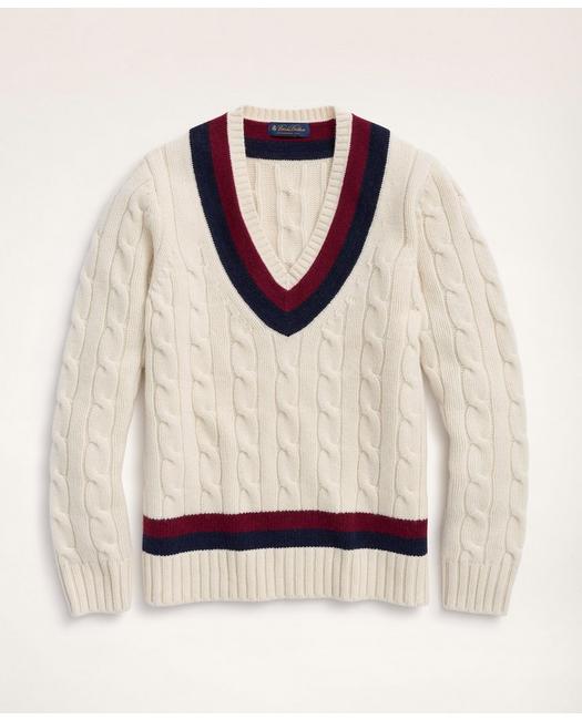 Men’s Vintage Sweaters, Retro Jumpers 1920s to 1980s Brooks Brothers Mens Wool Cashmere Tennis Sweater  Cream  Size 2XL $398.00 AT vintagedancer.com