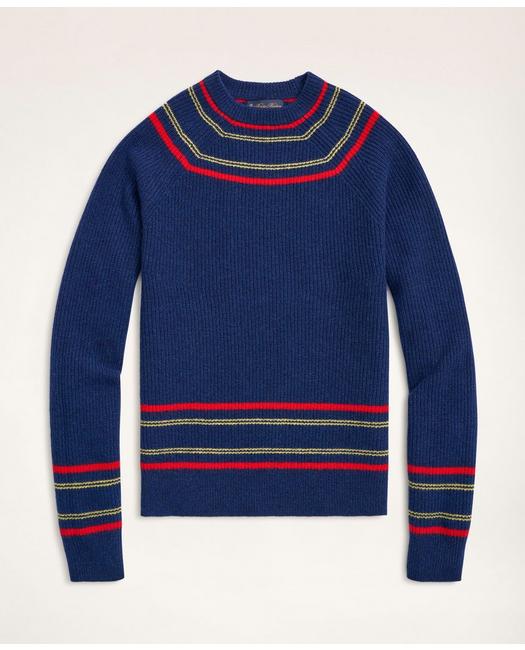 80s Mens Sweaters, Sweatshirts, Knitwear Brooks Brothers Mens Lambswool Ribbed Raglan Stripe Sweater  Navy  Size XL $198.00 AT vintagedancer.com