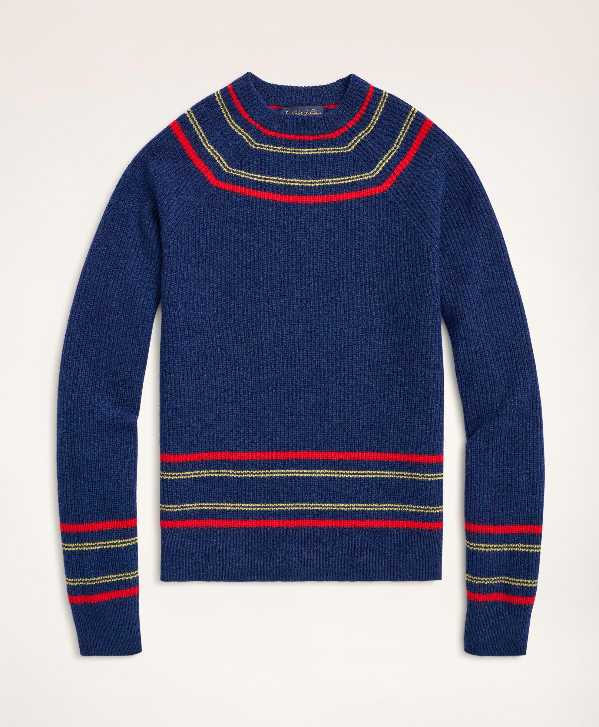 80s Mens Sweaters, Sweatshirts, Knitwear Brooks Brothers Mens Lambswool Ribbed Raglan Stripe Sweater  Navy  Size XL $198.00 AT vintagedancer.com