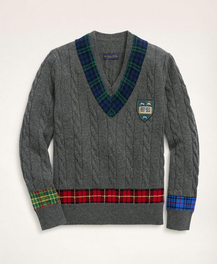Lambswool Tartan Crest Tennis Sweater, image 1