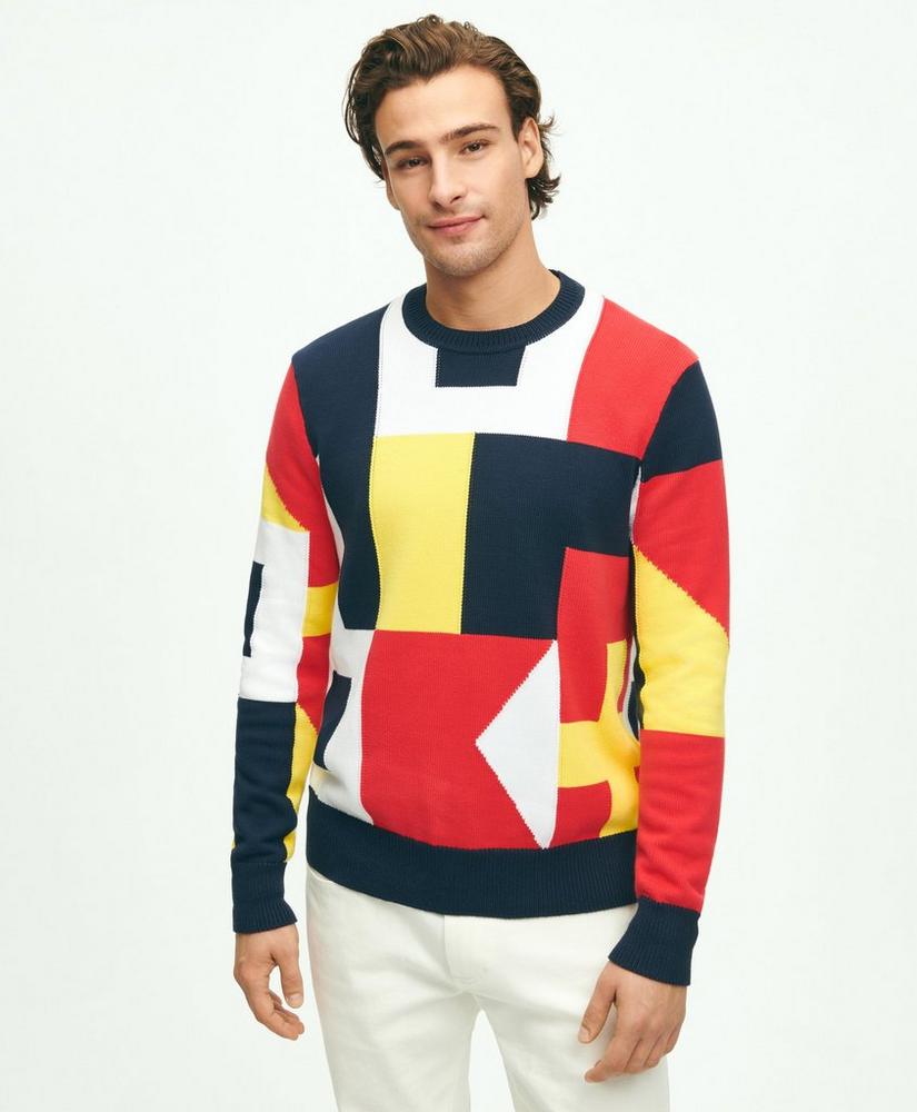 Supima® Cotton Nautical Flag Crewneck Sweater, image 1