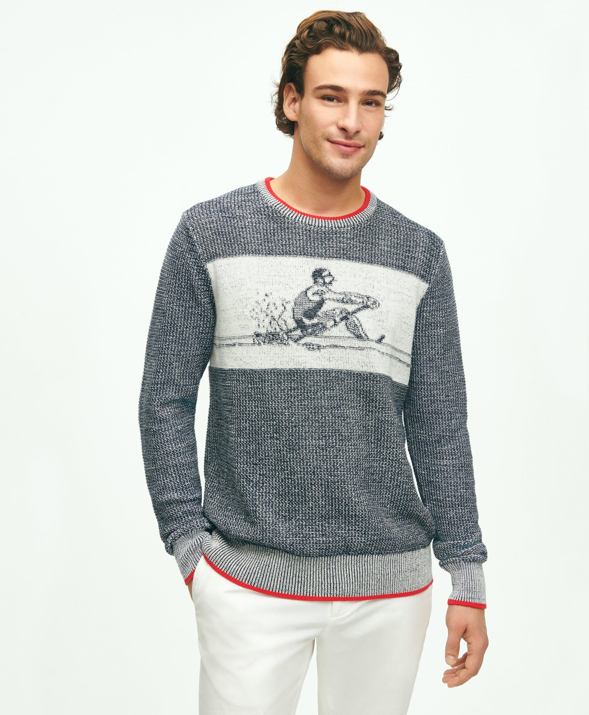 Brooks Brothers Men's Supima Cotton Windsurfer Intarsia Sweater | Blue | Size XL - Shop Holiday Gifts and Styles