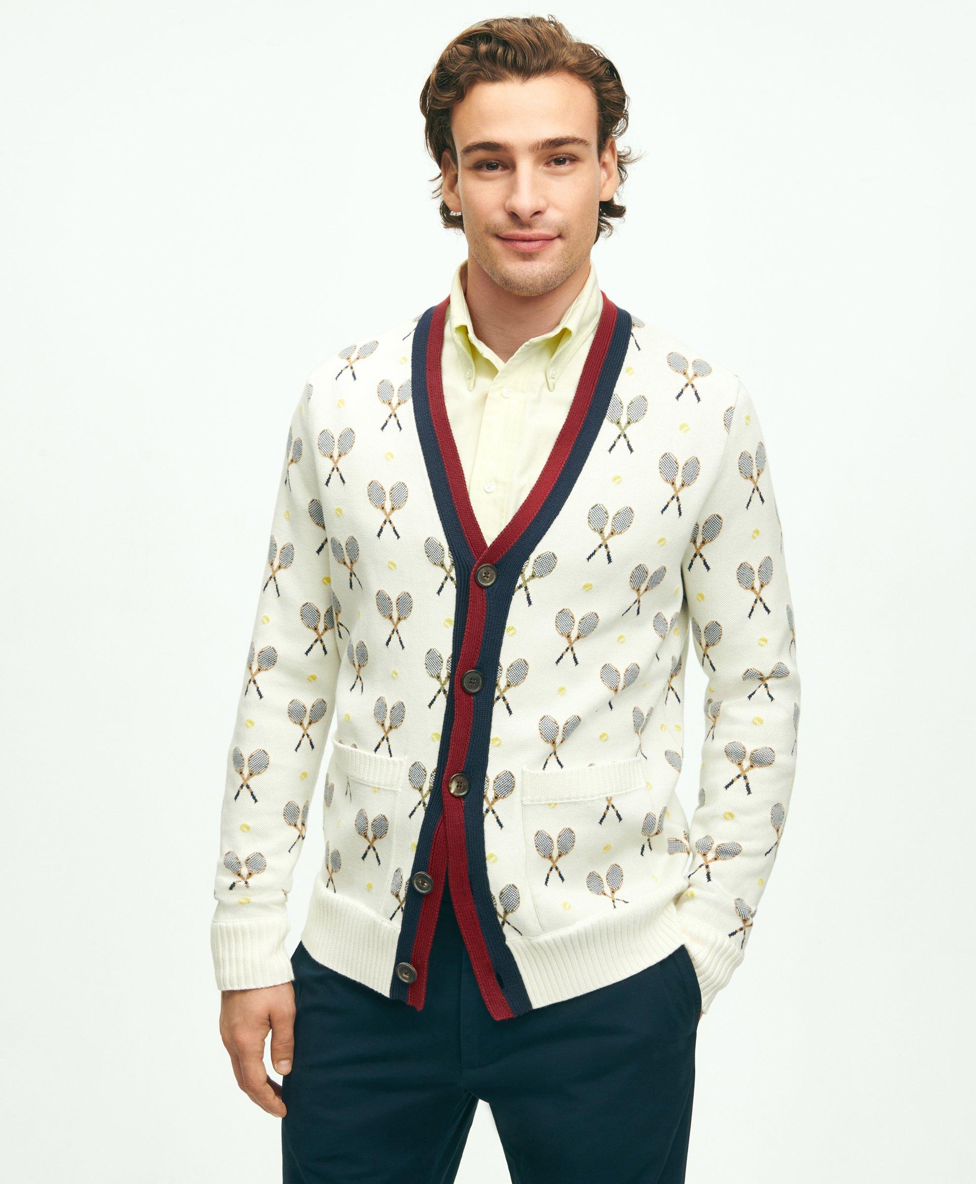 Supima® Cotton Racquet Jacquard Pattern Cardigan