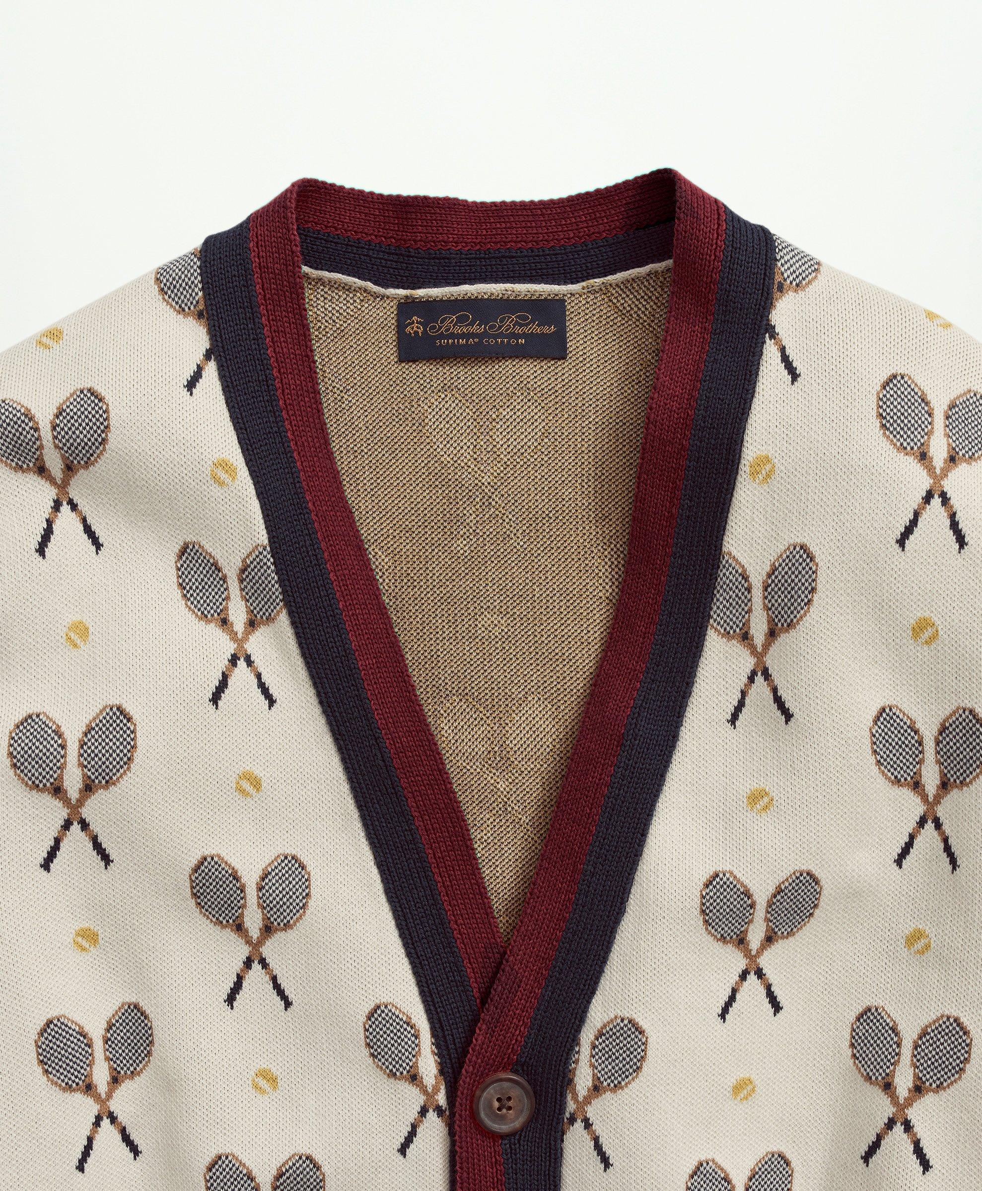 Supima® Cotton Racquet Jacquard Pattern Cardigan