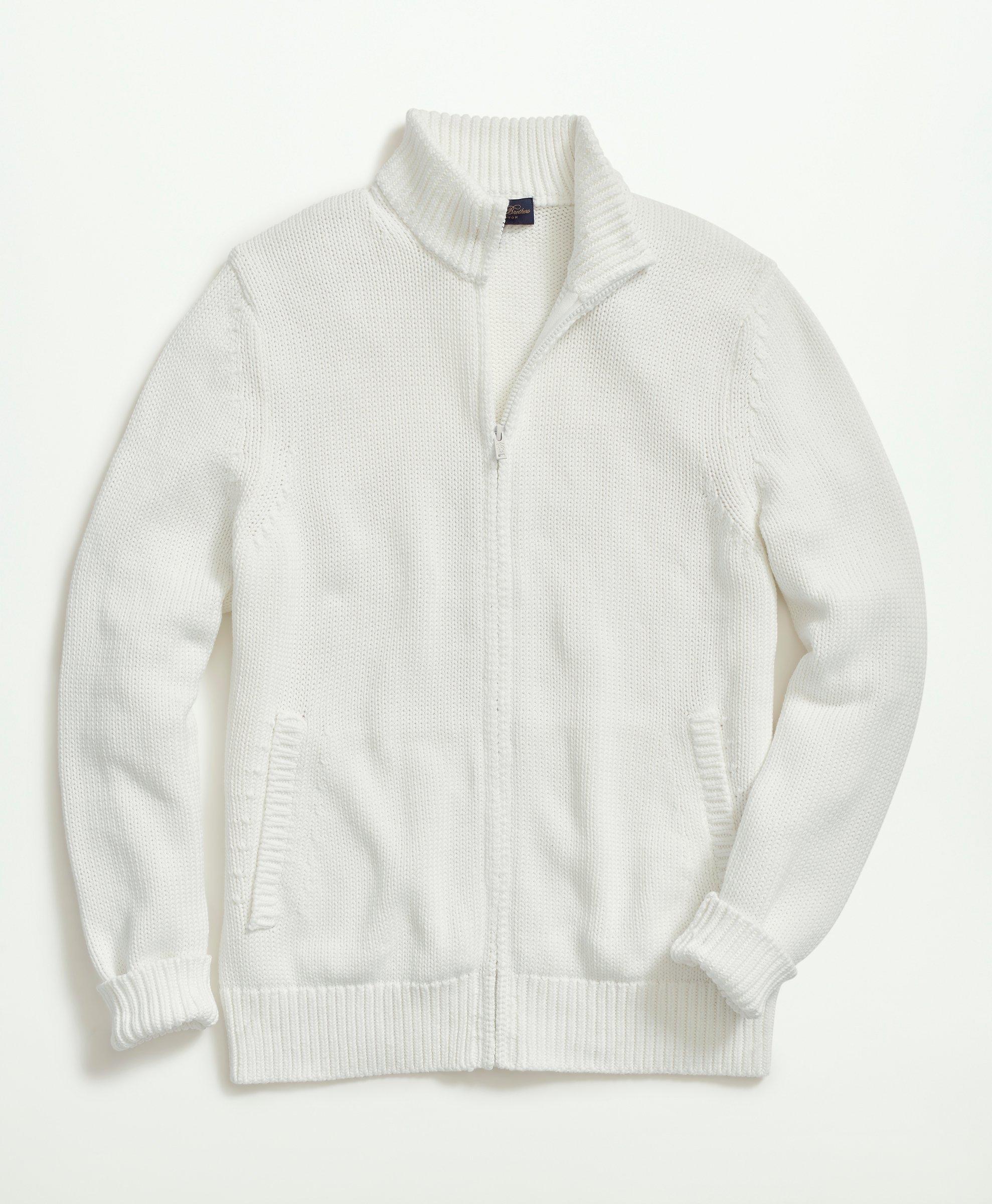 white zip front sweater