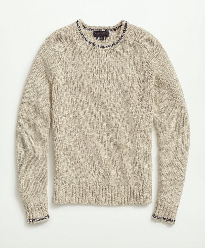 Cotton-Linen Tipped Jacquard Crewneck Sweater, image 1