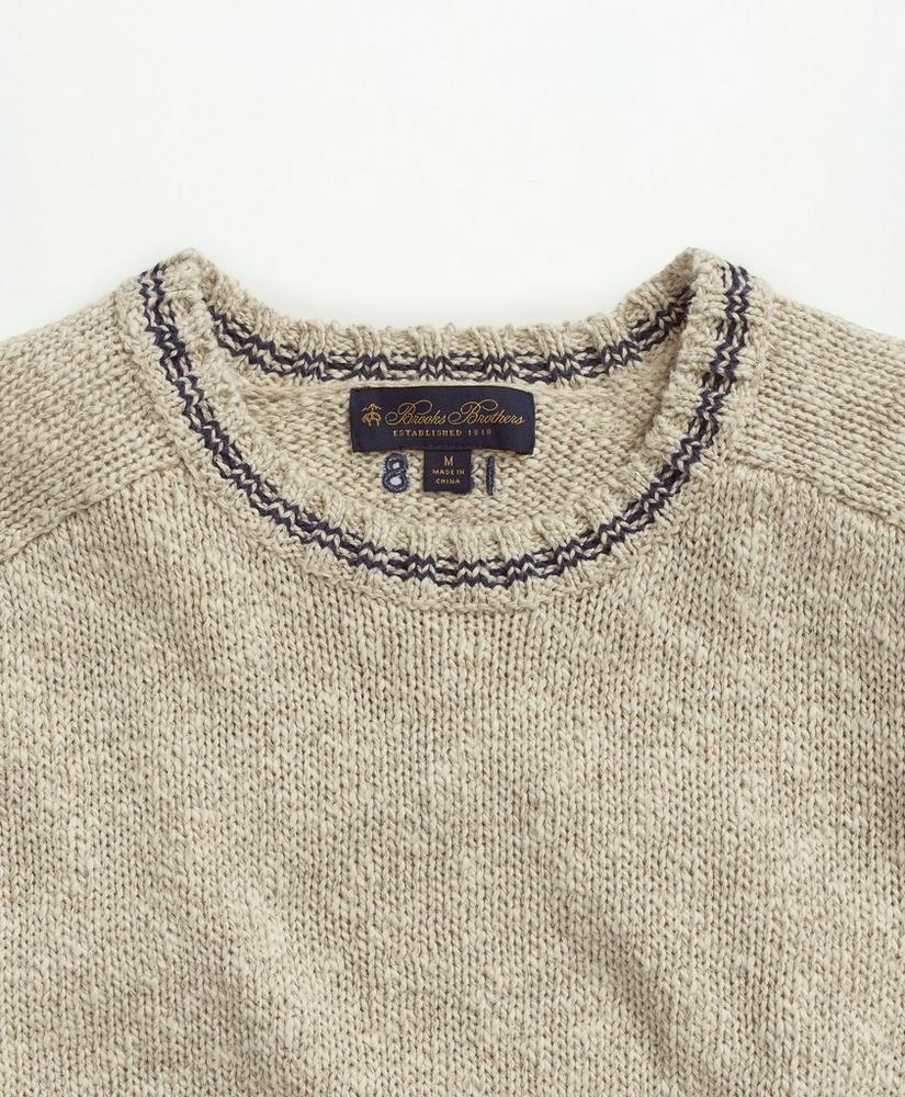 Cotton-Linen Tipped Jacquard Crewneck Sweater, image 2