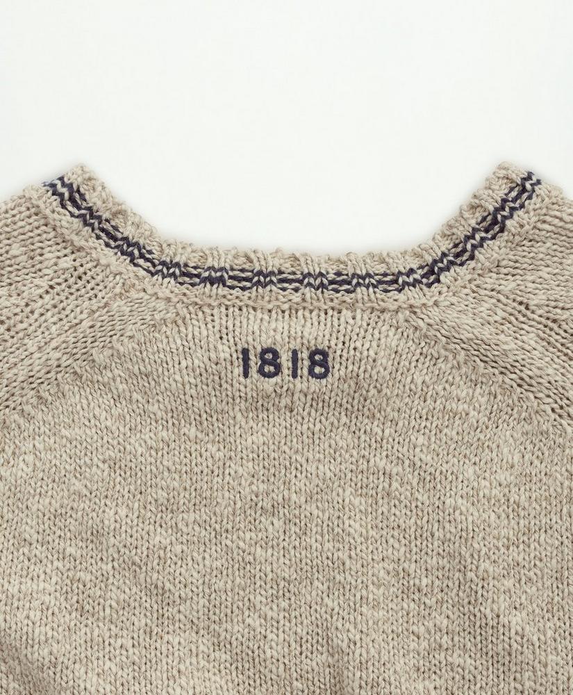 Cotton-Linen Tipped Jacquard Crewneck Sweater, image 4