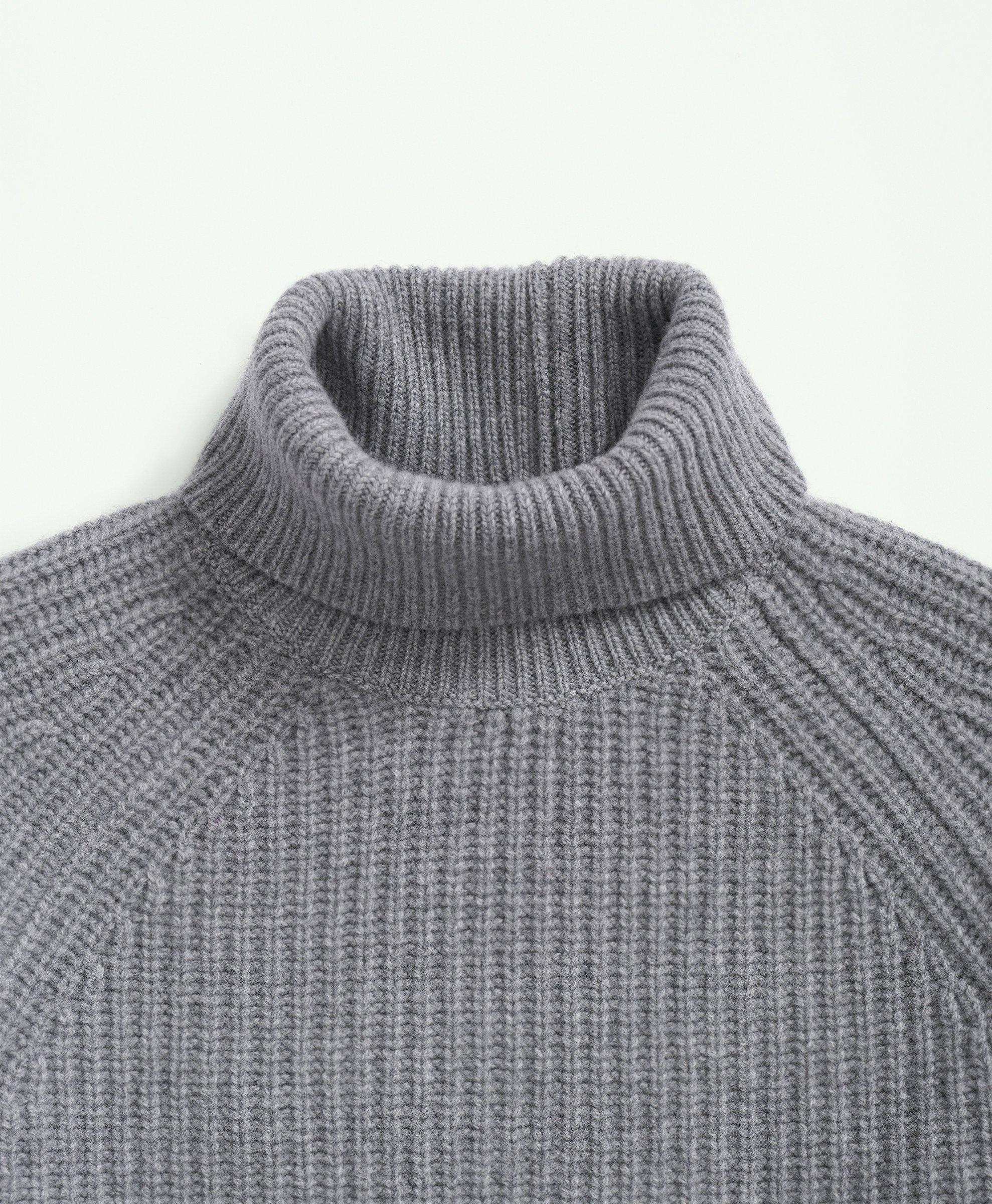 Merino Wool Cashmere English Rib Turtleneck Sweater, image 2