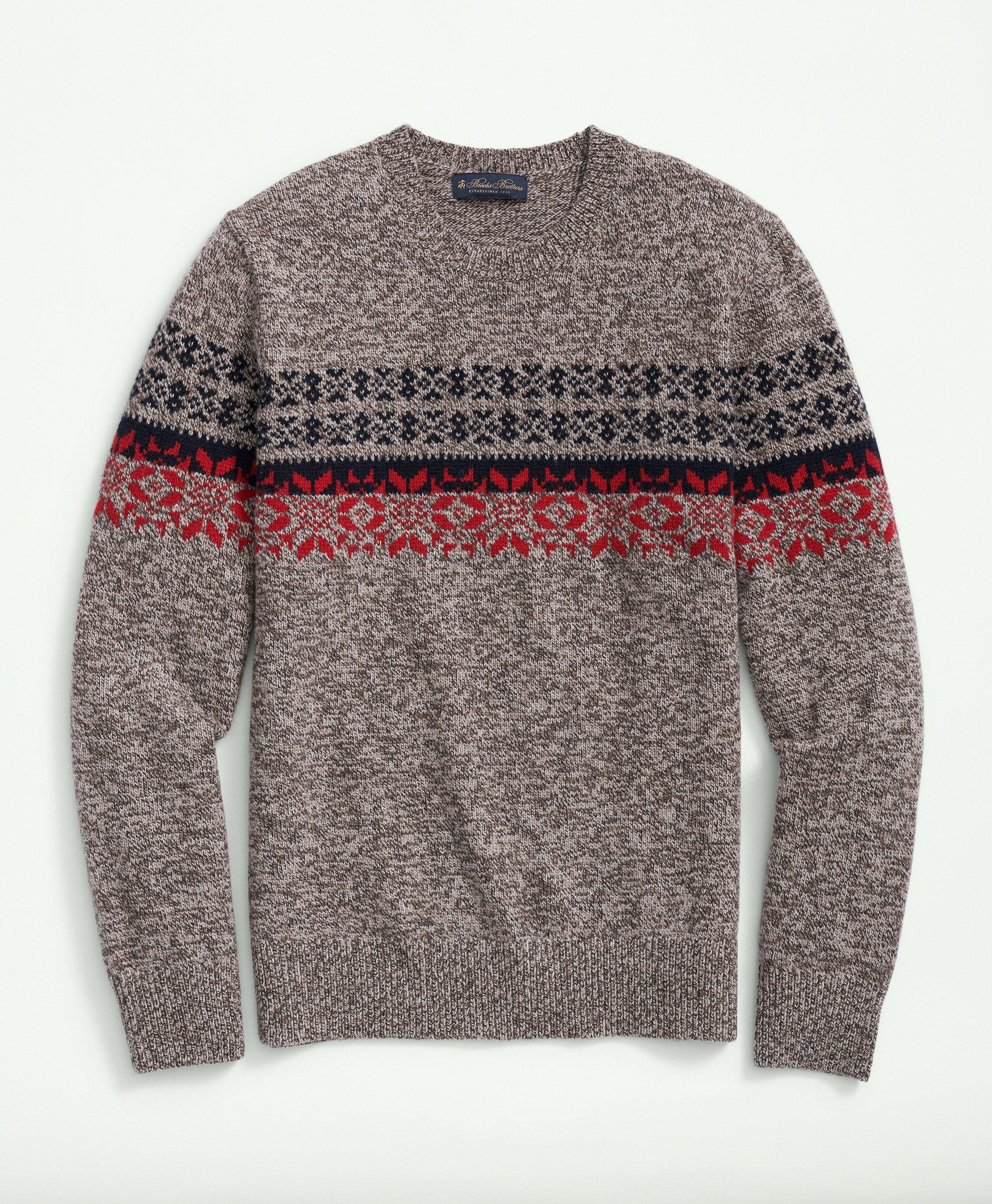 Merino Wool Intarsia Fair Isle Crewneck Sweater