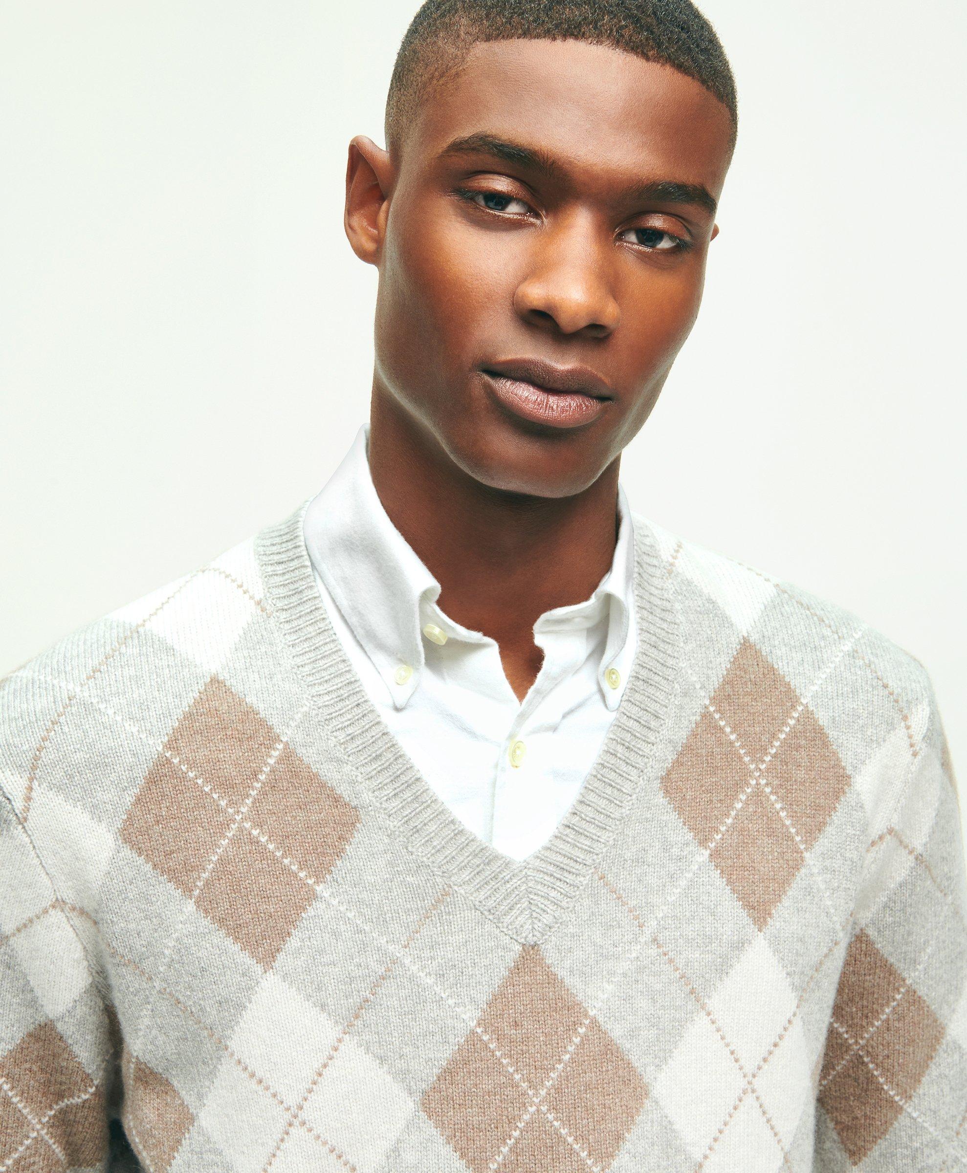 Merino Wool Cashmere Argyle Sweater, image 4