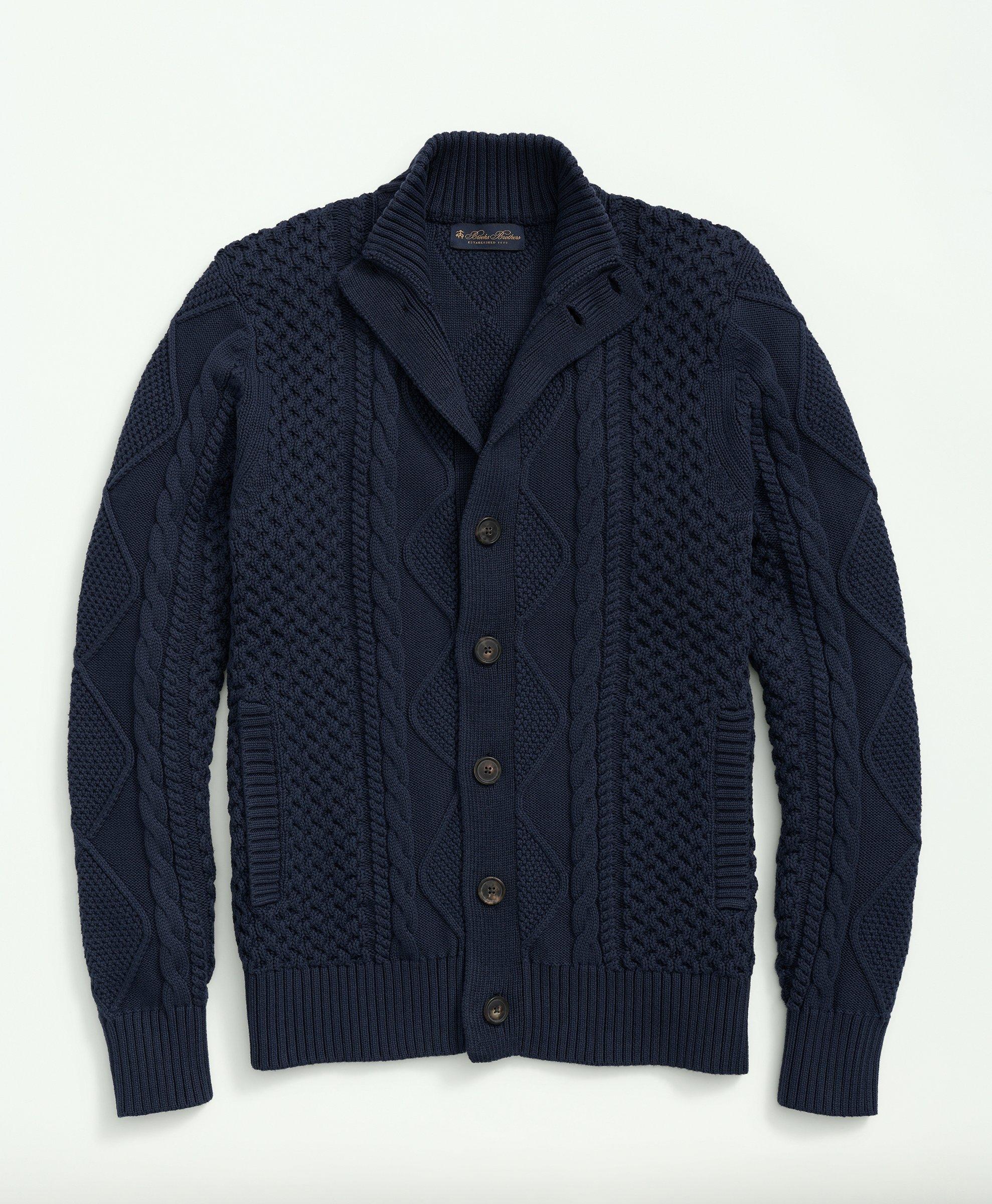 Cotton Stand Collar Aran Knit Cardigan