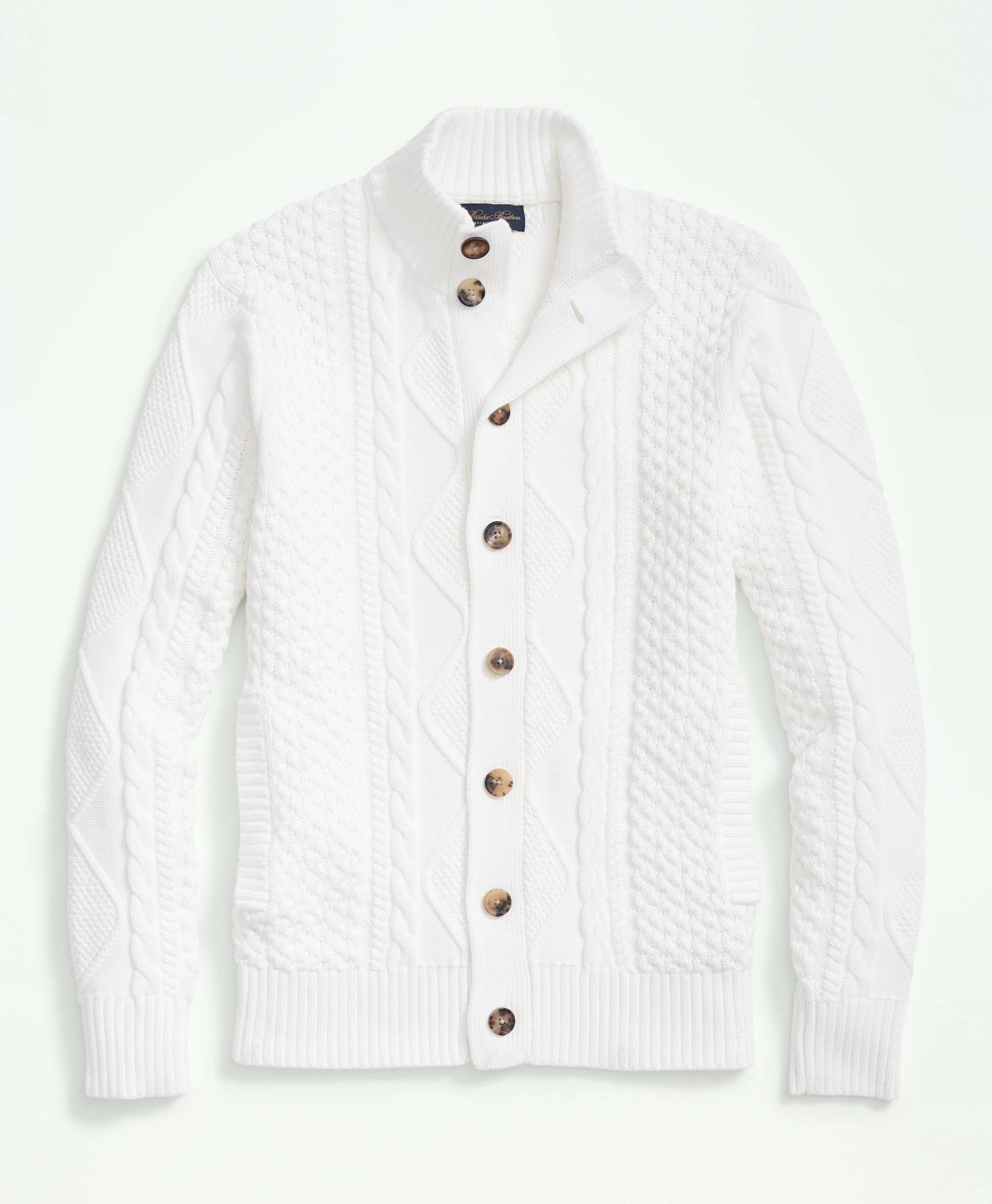 Cotton Stand Collar Aran Knit Cardigan, image 1