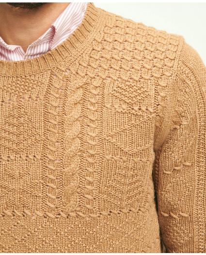 Camel Hair Cable Knit Crewneck Sweater, image 4