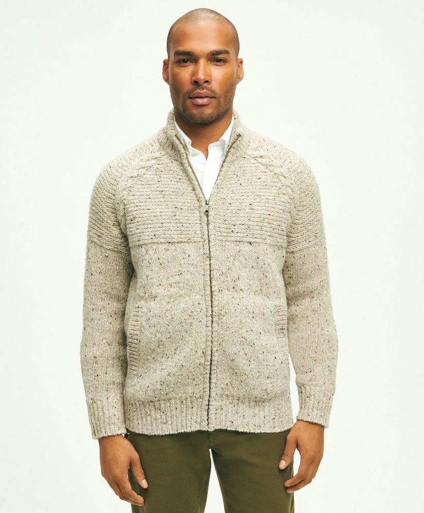 Merino Donegal Wool Cable Knit Zip Cardigan, image 1