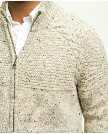 Merino Donegal Wool Cable Knit Zip Cardigan, image 7
