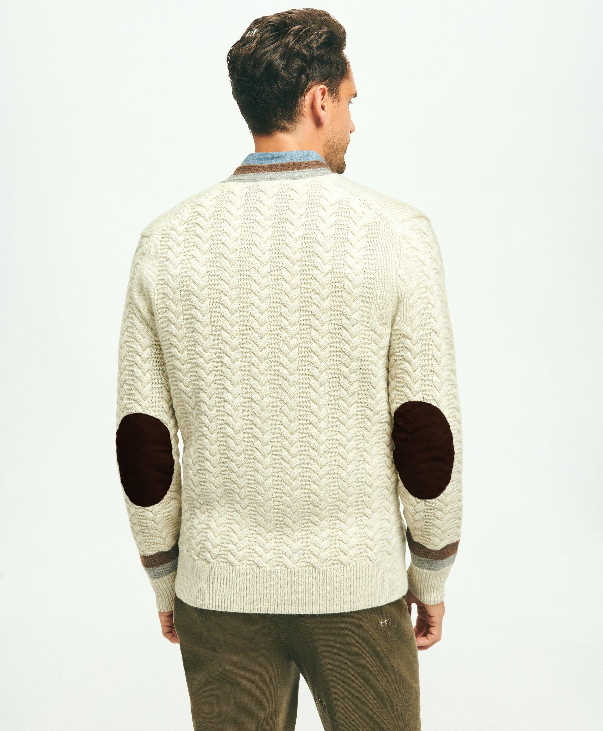 Mens wool cardigan on sale with elbow patches