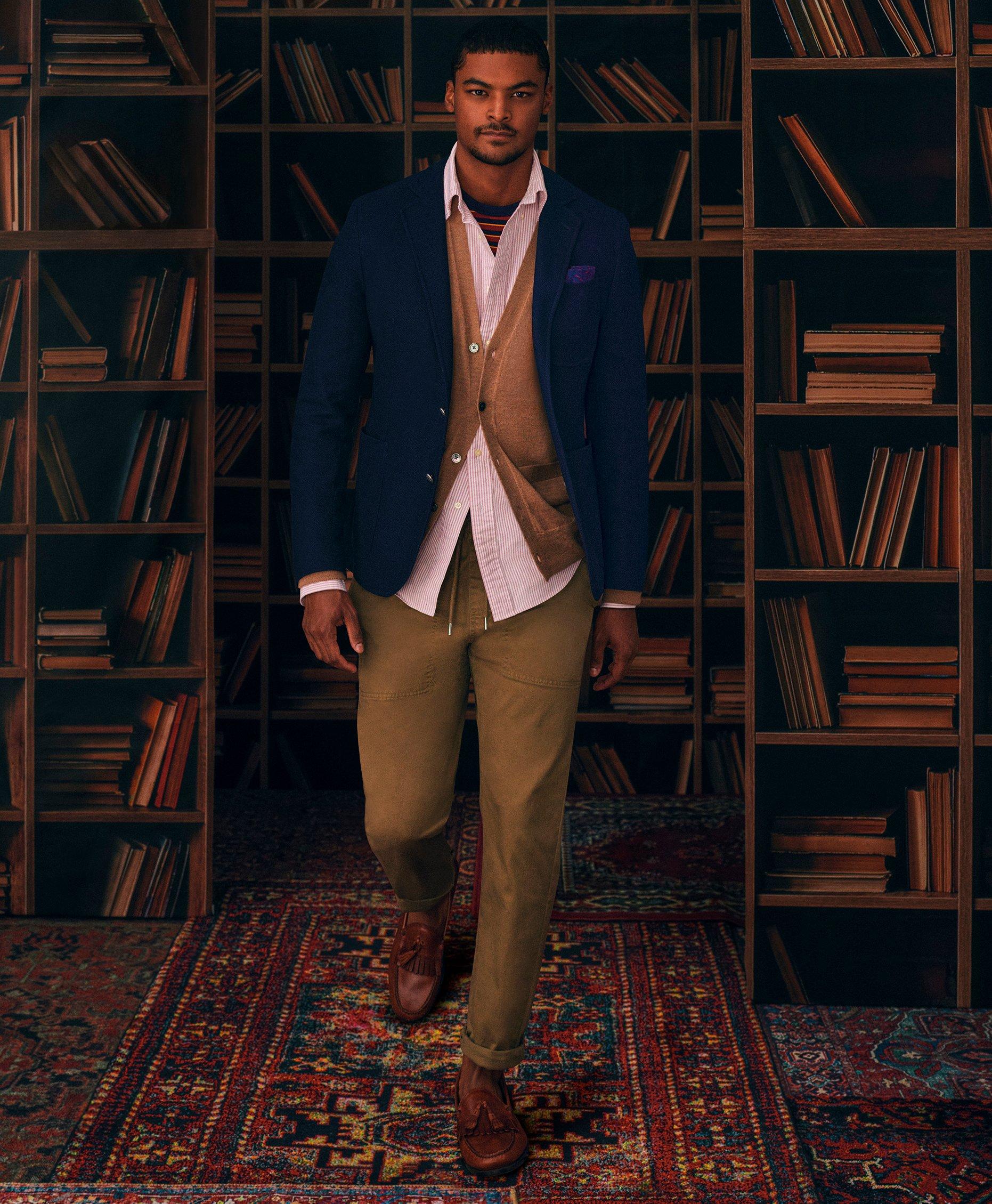 Blue Merino Wool Blazer and brown Pants