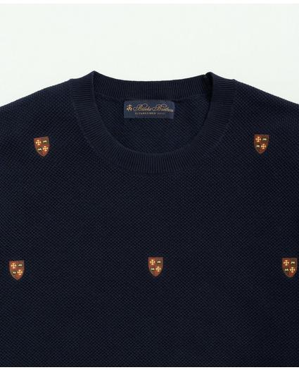 Cotton Crewneck Shield Embroidered Sweater, image 3