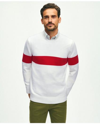 Vintage-Inspired Chest Stripe Crewneck Sweater in Supima® Cotton, image 6