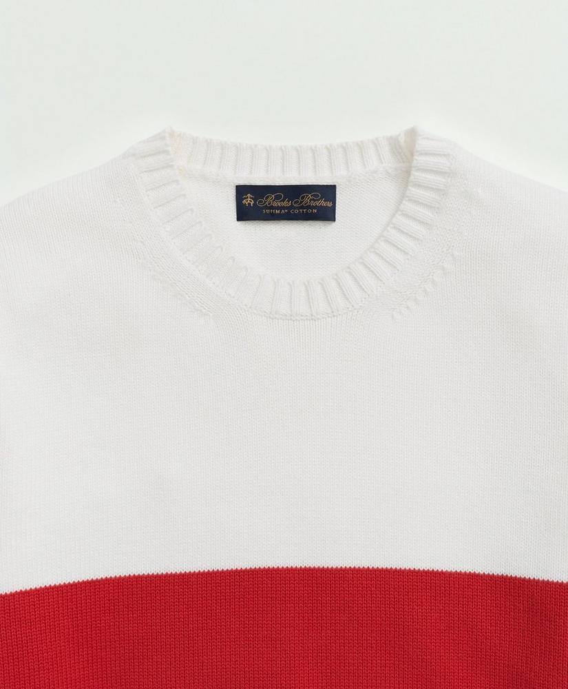 Vintage-Inspired Chest Stripe Crewneck Sweater in Supima® Cotton, image 8