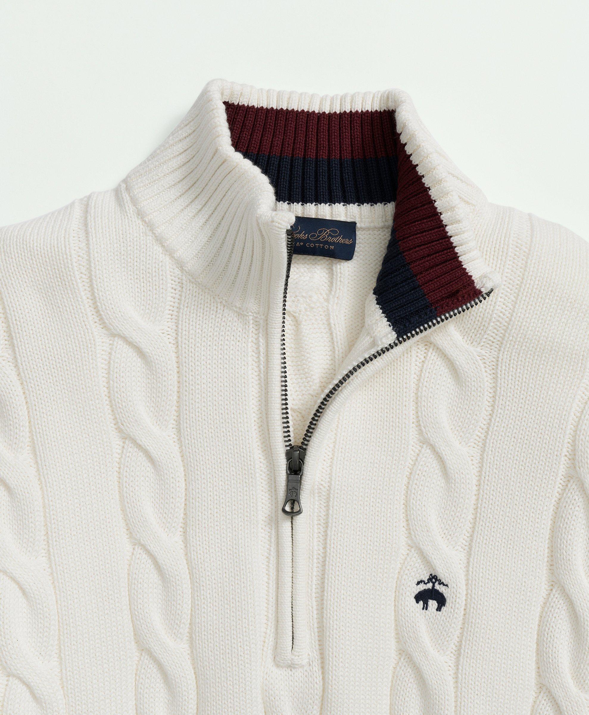 Cable Knit Tennis Half-Zip Sweater in Supima® Cotton