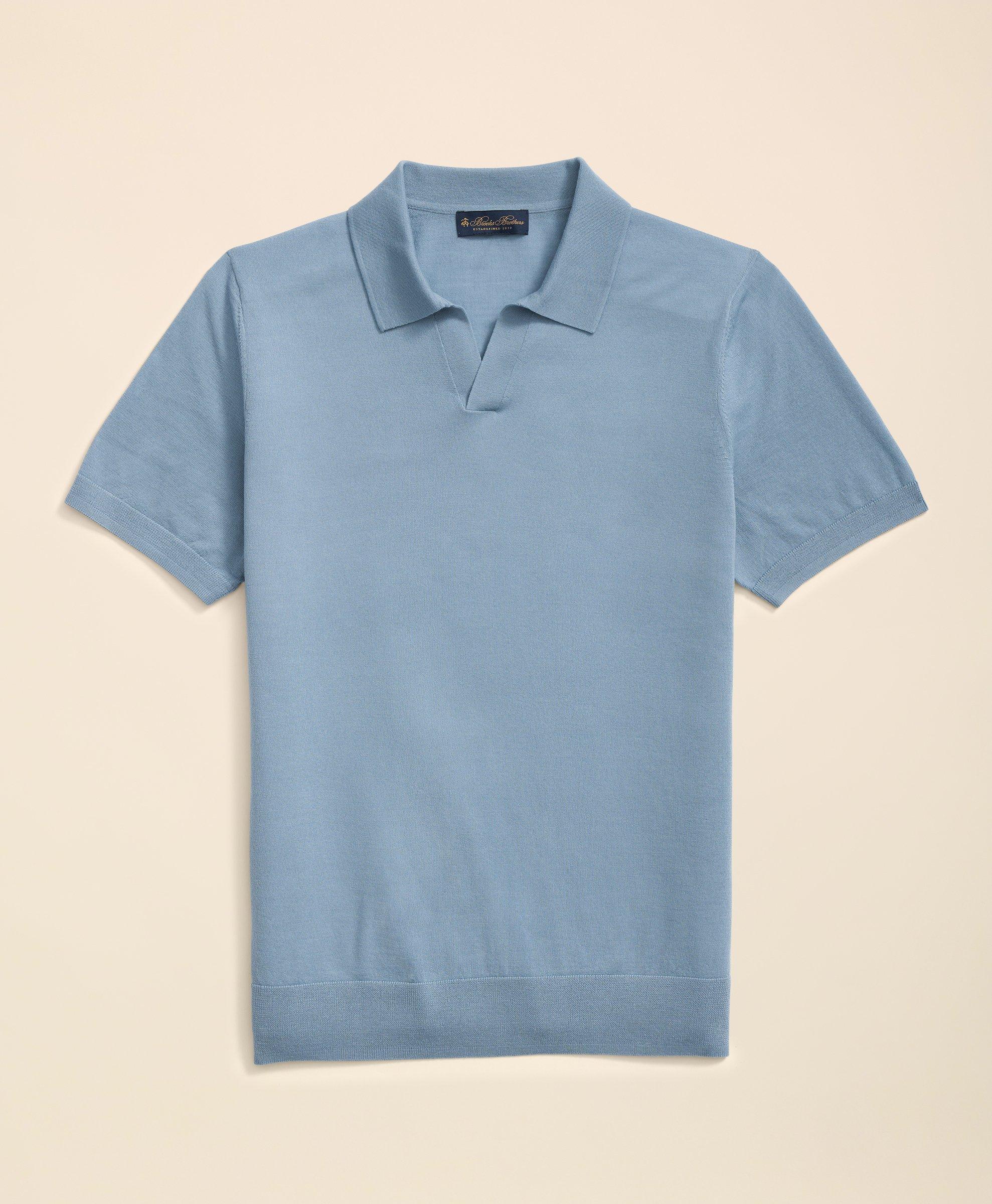 Brooks Brothers Lightweight Luxe All-season Sweater, Johnny Collar In Light Blue