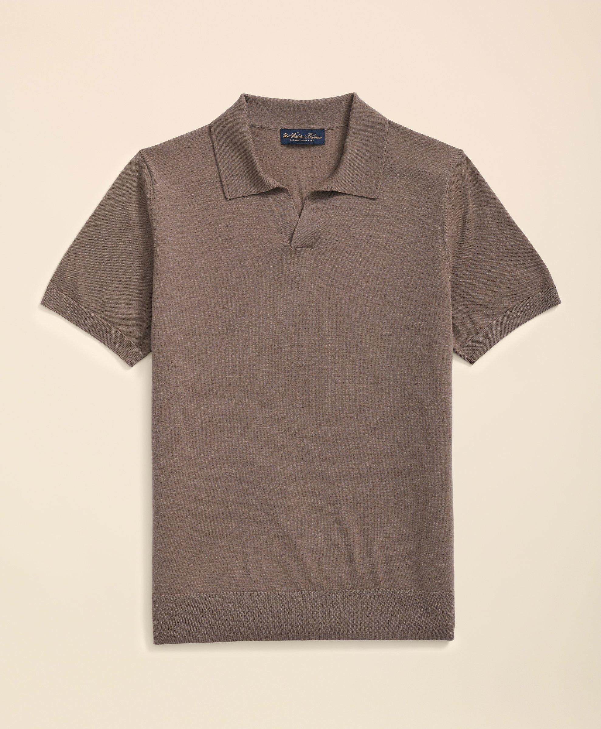 Brooks Brothers Lightweight Johnny Collar Cotton Polo Sweater In Taupe