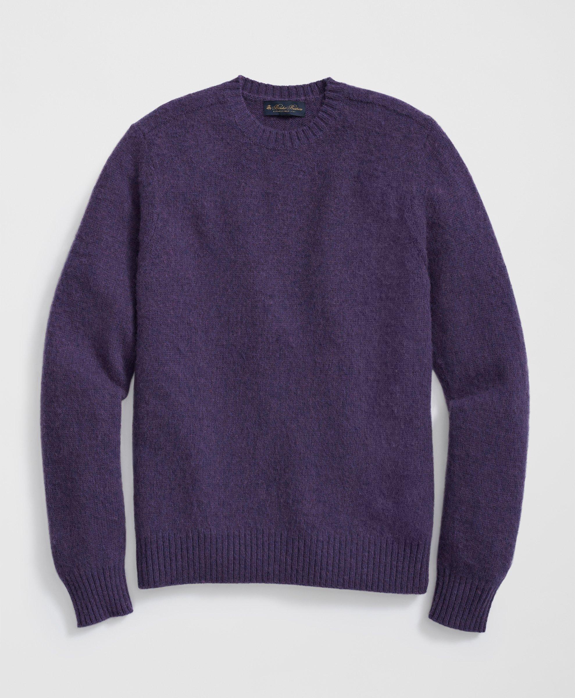 Brooks Brothers Brushed Wool Crewneck Sweater In Purple