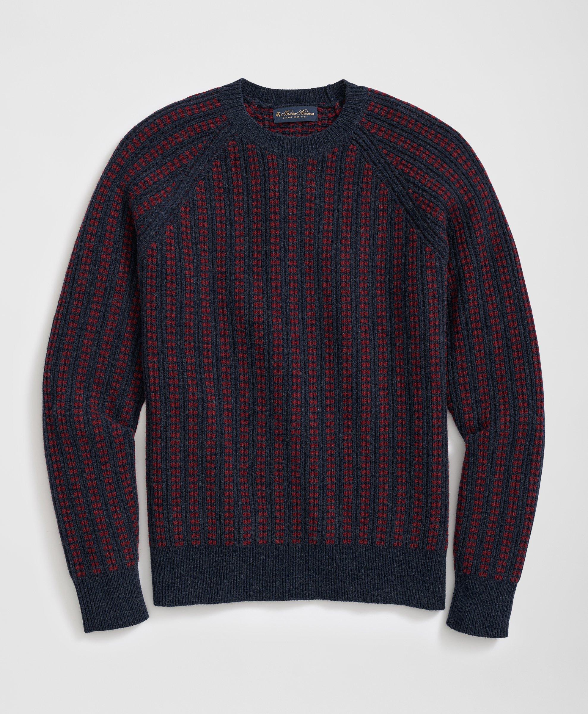 Brooks Brothers Merino Wool Crewneck Sweater In Jacquard Rib In Navy