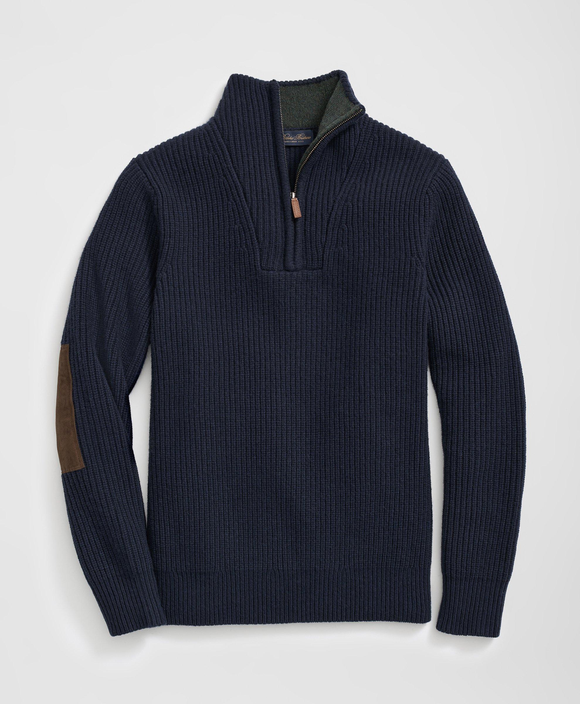 Military Elbow Patch Half Zip Sweater in Merino Wool Cashmere